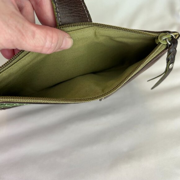 Share Vintage FOSSIL Brown Soft Leather Bifold Wallet Green Lining Snap & Zip CL - Picture 10 of 13
